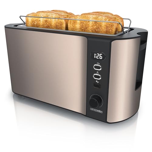 Arendo - Tostapane Moderno A 2 Fessure Xxl - Scongela – Doppia Parete Termoisolante - Con Accessorio Scalda Cornetto - 1500W - Vassoio Raccogli Bricio