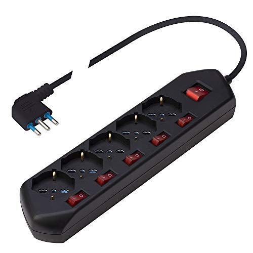 Poly Pool - Pp2509.2 Ciabatta Multipresa Elettrica Multi Switch - 5 Prese Schuko Multistandard Bivalenti - Spina Salvaspazio - 5 Interruttori Per Ogni