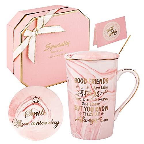 Idee Regalo Di Compleanno Per Le Migliori Amiche-I Buoni Amici Sono Come Le Stelle - Tazza Da Caffè In Ceramica In Marmo Per Donne 420Mlrosa