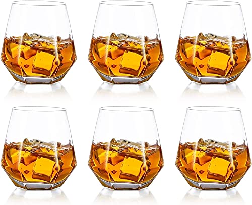 Set Di 6 Bicchieri Da Whisky, Bicchieri Da Whisky Diamantati, Bicchieri Da Succo D'Acqua Inclinati, 300 Ml, Bicchieri Per Bourbon/Rum/Bar, Regalo Di C