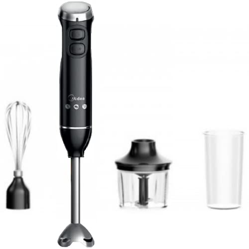 Midea Mj-Bh6001W Frullatore Ad Immersione Con Accessori Multifunzione, Potenza 600 Watt, Acciaio Inox, Colore Nero