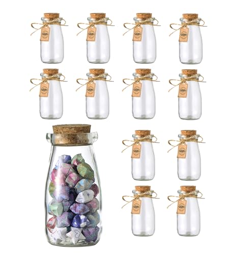 Smiths Mason Jars 12 Pacchetti Mini Bottiglie Di Vetro - 100Ml, 10Cm X 5Cm Piccole Bottiglie In Vetro Con Corteccia Per Gabbie Di Magia - Perfetto Per