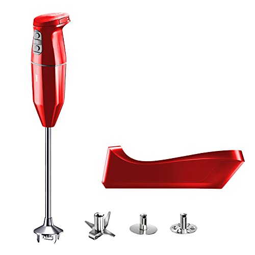Bamix Frullatore A Immersione Cordless Pro, Base Di Ricarica, Lama, Frusta, Frullino In Acciaio, 250 Watt, 3 Velocità, Made In Switzerland, Rosso