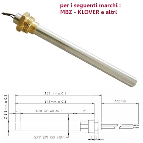 Resistenza Candeletta Stufe A Pellet 3/8 250W 153Mm Mbz Klover