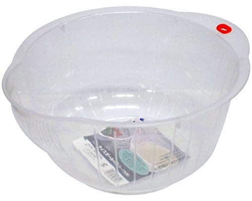 Inomata Japanese Rice Washing Bowl With Strainer, 2 Quart, Plastica, Neutro, 2-Quart