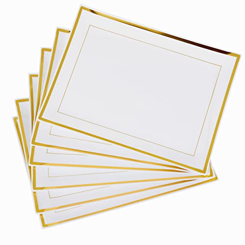 Matana - 6 Vassoi Da Portata In Plastica Bianca Con Bordo Dorato Per Finger Food, Aperitivo (30X23Cm) - Piatti Rettangolari Riutilizzabili Per Buffet,