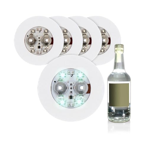 Spetebo Set Di 5 Luci Autoadesive Per Bottiglie Con 4 Led Smd, Luci Per Bottiglie Da Incollare Sotto La Bottiglia Con 3 Funzioni Di Illuminazione, Il