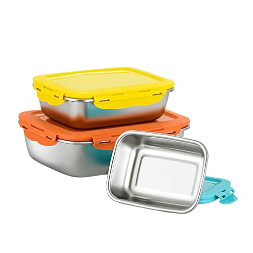 Set Di 3 Scatole Di Conservazione Alimentare In Acciaio Inossidabile, Contenitori Ermetici Per Alimenti Rettangolari, Piatti Di Conservazione Con Cope