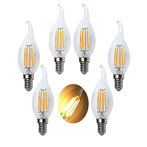 Zyujia 6 Confezioni Lampadine A Candela Led E14 6W(Equivalente A 60W) Lampadina A Filamento Led C35 Non Dimmerabile 600Lm,Lampada A Candelabro A Rispa
