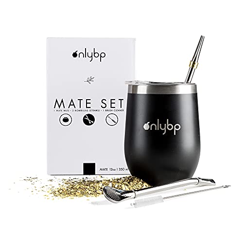 Onlybp - Mate Argentino Kit Yerba, Include 2 Lampadine, Spazzola Di Pulizia E Bicchiere In Acciaio Inox Nero