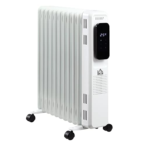 Homcom Radiatore A Olio A 11 Elementi, 3 Livelli Di Riscaldamento, Timer E Temperatura Regolabile, 50.5X24X63Cm, Bianco