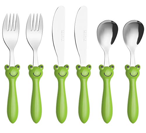 Exzact Bambini Posate Acciaio Inox 6 Pezzi/Posate Bimbi - 2 X Forchetta, 2 X Coltelli, 2 X Cucchiai Cena (Rana X 6)