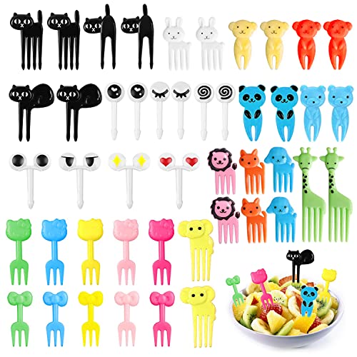 Xpoop 46Pezzi Set Di Forchette Frutta Plastica, Mini Forchette Cartoni Animati, Stuzzicadenti Bento, Forchette Da Cucina Per Bambini Animal, Forchetta