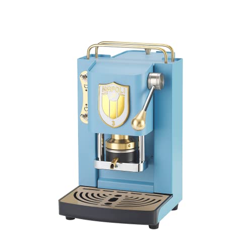 Faber Coffee Machines | Modello Pro Mini Deluxe Scudetto | Macchina Caffe A Cialde Ese 44Mm | Colore Torquoise Finiture Ottone | Pressacialda In Otton