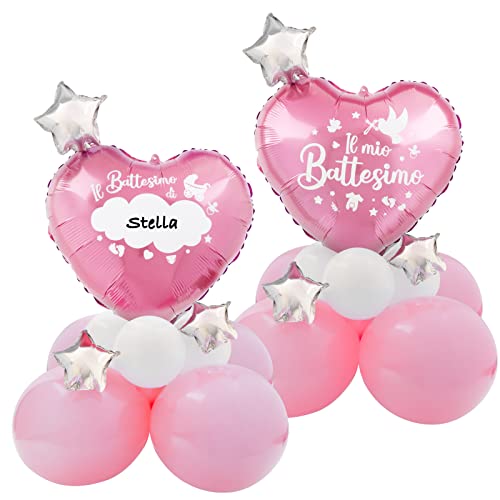 Centrotavolo Battesimo Bambina Palloncini Scritta Il Mio Battesimo Rosa Doppia Faccia Scrivibile Decorazione Tavolo Festa Bomboniere Confetti Nascita