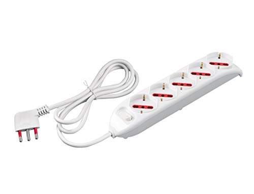 Rosi Rs94005 Multipresa Serie Emilia, Bianco, 5 Prese Schuko Biv. 10/16A