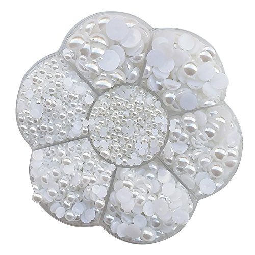 Chenkou Craft - Perline Sfuse, A Mezza Sfera, Retro Piatto, Flower White
