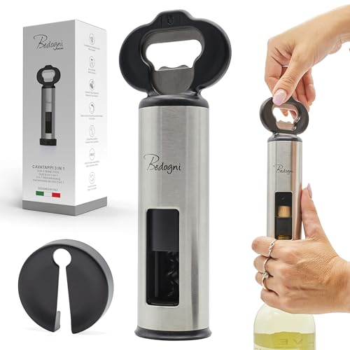 Bedogni Reggio Emilia Cavatappi Apribottiglie Vino E Birra Con Stappa Bottiglie Magnetico E Taglia Capsule - Regalo Donna - Regalo Uomo