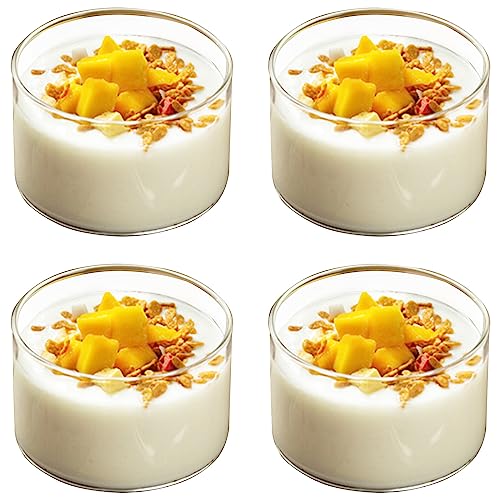 Greyoe Bicchieri Da Dessert, 4 Pezzi Trasparente Tazza Da Dessert Rotonda Budino Bottiglia Di Vetro Mini Succo Bevanda Tazza Resistente Alle Alte Temp