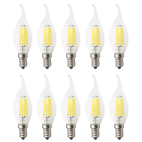 Wulun E14 Lampadine Filamento A Led, 6W, Equivalenti A 60W, 600Lm, Luce Bianca Fredda 6500K, C35 A Forma Di Fiamma, Vetro Vintge, Dimmerabile, Confezi