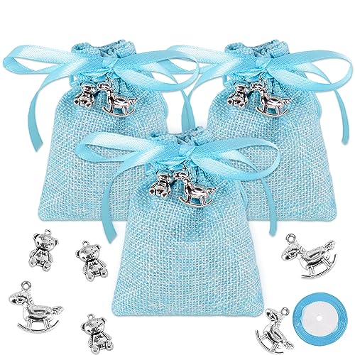 24Pz Sacchetti Confetti Bomboniere Battesimo Nascita Bimbo Bimba+24Pz Ciondoli Bomboniere Battesimo, Sacchetti Portaconfetti Battesimo Nascita Bambini