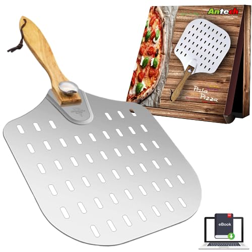 Pala Pizza Forata - Paletta In Alluminio Spesso E Manico In Legno Rimovibile - Progettata Per La Migliore Infornata Di Pizza Pane E Focaccia