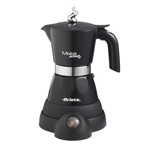 Ariete 1358 Moka Aroma - Moka Elettrica 2/4 Tazze - Base Cordless - Autospegnimento - Mantenimento Temperatura Per 30' - 400 Watt - Nero