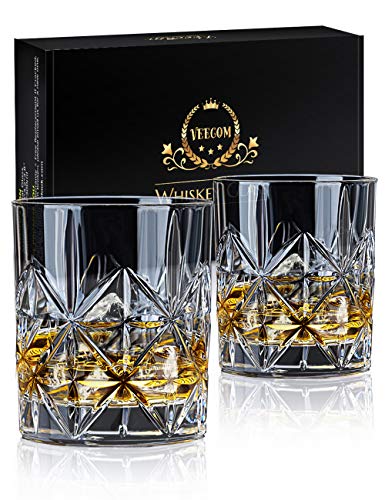 Veecom Bicchieri Whisky, 300Ml Bicchiere Whisky Cristallo, Set Bicchier Whisky Di 2, Bicchieri Da Cocktail Bicchieri Da Rum Liquore Regali Per Lui, Uo