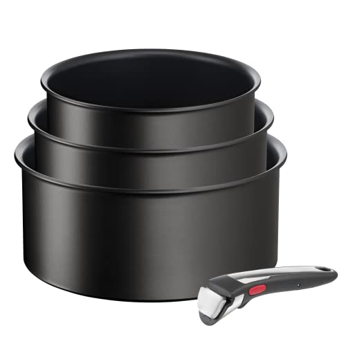Tefal Ingenio Eco Resist On Batteria Da 4 P, Impilabile, Induzione, Facile Da Pulire, Rivestimento Antiaderente, Indicatore Di Avvio Di Cottura, Cottu