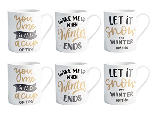 Home Winter Time Set 6 Mug In Porcellana, Cc340, Tazze Colazione, Decoro Invernale, 7134700
