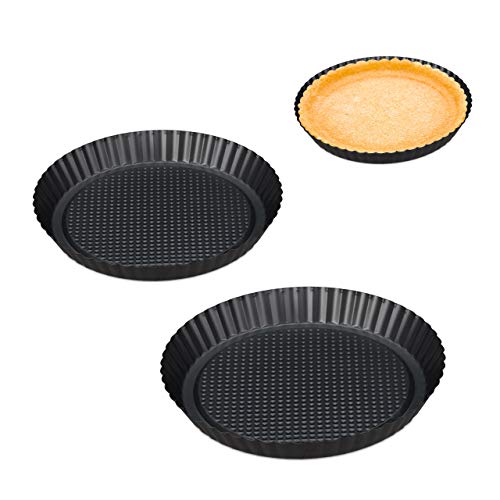 Relaxdays 10030759 Set 3 Teglie Per Dolci, Varie Misure Ø 21/26/28 Cm, Antiaderente, Tortiere Per Crostate & Torte, Antracite, Acciaio