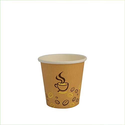 Palucart 100 Bicchieri In Carta Per Caffe 90Ml Colore Avana Grafica Tazzina E Chicco Caffè (3 Oz) Biodegradabili Cartoncino