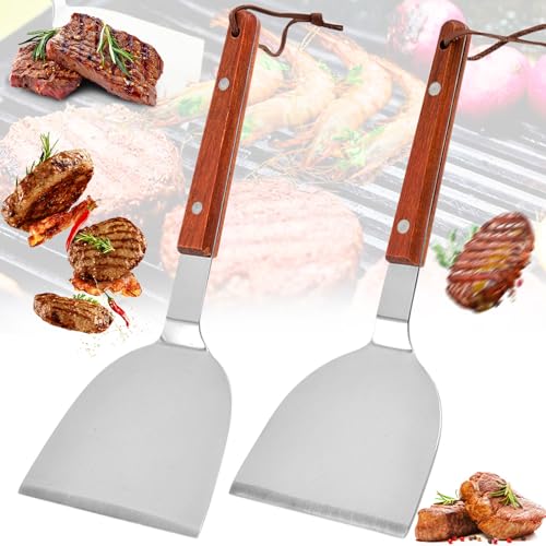 2 Pezzi Spatola Per Barbecue, Spatola Professionale Per Grill, Spatola Per Barbecue A Mano In Legno, Spatola Teppanyaki In Acciaio Inossidabile, Adatt