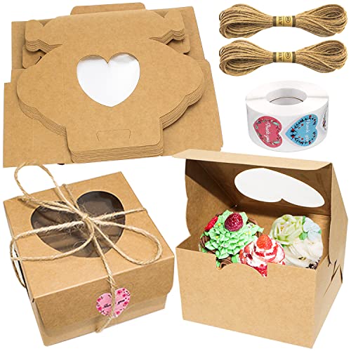 Scatole Per Cupcake Mini Scatole Per Torta 24 Pcs Scatole Regalo In Carta Kraft Con Finestra Trasparente A Forma Di Cuore Per Dolci, Biscotti, Torte P
