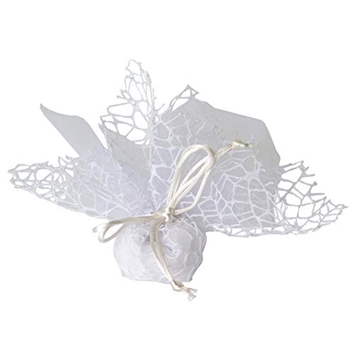 Confezione 50 Pezzi Bomboniera Sacchettino Polycotton Rete + Velo Organza + Nastro Autotirante, Portaconfetti Sacchetti A Rete Colore Bianco Themagicf