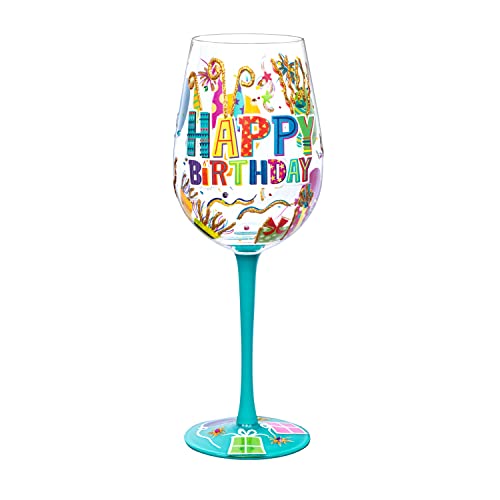 Nymphfable Un Bicchieri Vino Dipinto A Mano Buon Compleanno Calici Vino Rosso 15Oz Per Compleanno Di Famiglia E Amico