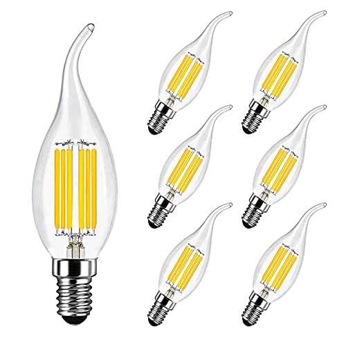 Lampadina Filamento Led Fiamma E14 6W Equivalenti 60W 600Lm, Bianca Fredda 6500K, Lampadina Candela Fiamma Per Lampadari Di Cristallo E Illuminazione