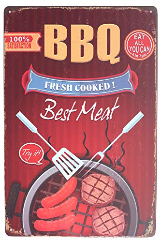 Hioni Bbq Fresh Cooked Best Meat Barbecue Retrò Vintage Parete Metallo Targa In Metallo