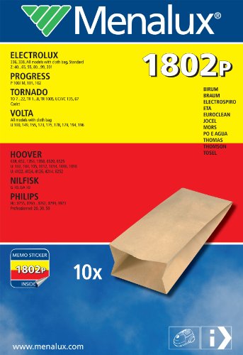 Menalux 1802 P, 10 Sacchetti Per Aspirapolveri Progress, Nilfisk E Thomas