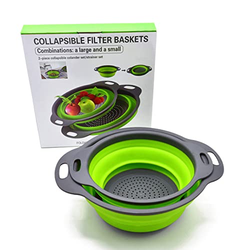 Colino Pieghevole, Set Di 2 Colini Pieghevoli, Colino Da Cucina Salvaspazio, Colino Pieghevole In Silicone Per Uso Alimentare Con Manico (Verde)