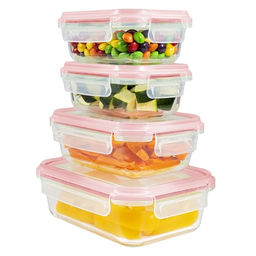 Home Fleek Contenitori In Vetro Per Alimenti Con Coperchio - Impilabili Meal Prep Contenitori Ermetici Per Alimenti Vetro, Adatti Microonde E Congelat