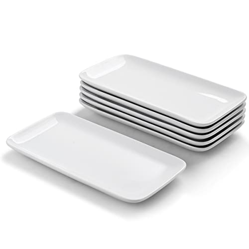 Wishdeco Set Di 6 Piatti Da Portata Rettangolari, Piatti In Porcellana Bianca 23X12 Cm, Servizio Piatti Per Dessert, Antipasti, Sushi, Insalata