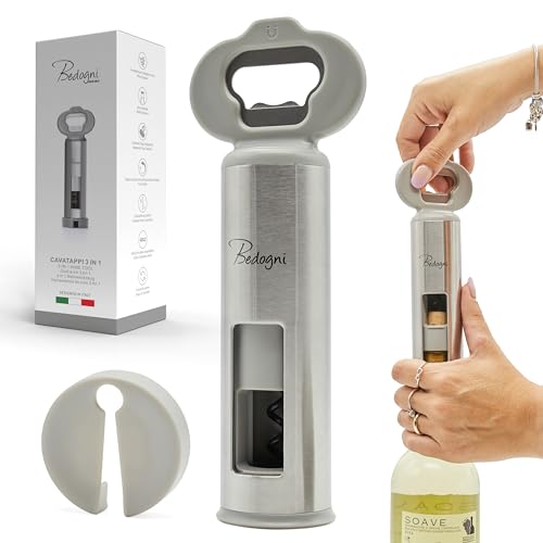 Bedogni Reggio Emilia Cavatappi Apribottiglie Vino E Birra Con Stappa Bottiglie Magnetico E Taglia Capsule - Regalo Donna - Regalo Uomo