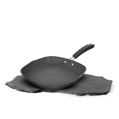 Kasanova Bistecchiera Antiaderente 28 Cm New Petra Dark, Bistecchiera Per Induzione E Forno Fino A 180°C, Rivestimento Manico In Silicone, Bistecchier