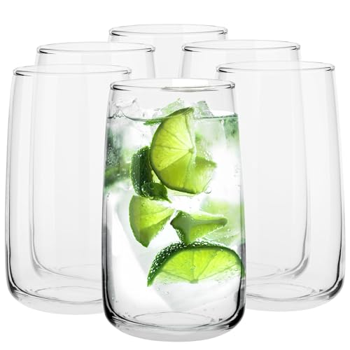 Trend For Home Bicchieri Acqua Vetro Bicchiere Tumbler Alto Cocktail | 480 Ml | Set Da 6 Pezzi | Bicchieri Long Drink Bicchiere Highball Trasparente |