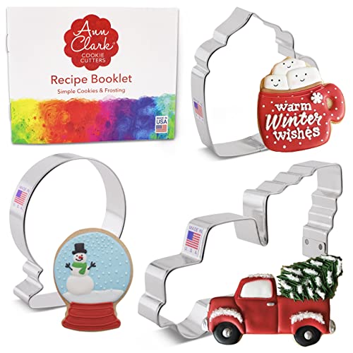 Formine Per Biscotti Stampi Divertimento Invernale 3 Pezzi, Prodotto Negli Stati Uniti Da Ann Clark, Palla Di Neve, Camion Con Albero, Tazza Da Caffè
