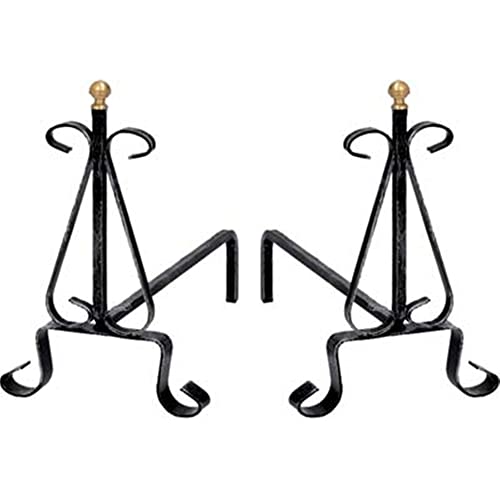 Alari Camino Ricci In Ferro Battuto Verniciato-Pomi In Ottone-Cm 33 H.Cm 30