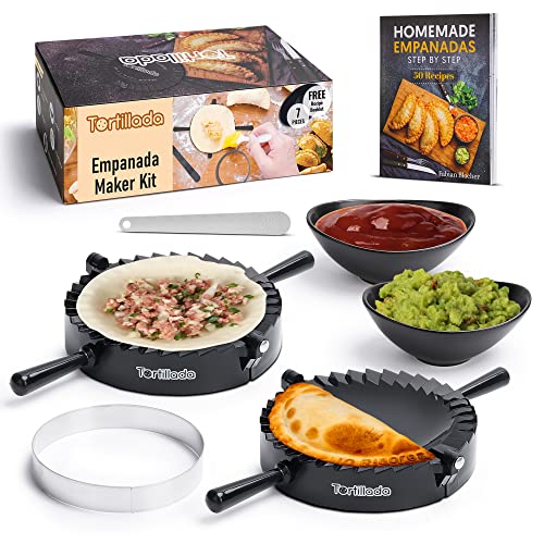 Tortillada - Stampi Per Empanadas/Set Di Stampi Per Empanadas 7 Pezzi, Incluso Ricettario, Ciotole Per Immersione, Tagliabiscotti, Coltello
