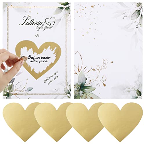 24Pz Gratta E Vinci Matrimonio Personalizzato Lotteria Degli Sposi Idee Giochi Invitati Originali Gadget Bigliettino Inviti Con Cuore Dorati Foglia Ve