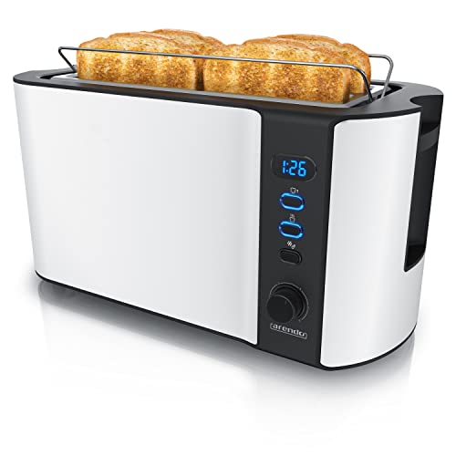 Arendo - Tostapane Moderno A 2 Fessure Xxl - Scongela – Doppia Parete Termoisolante - Con Accessorio Scalda Cornetto - 1500W - Vassoio Raccogli Bricio